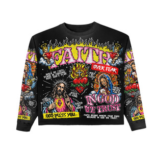 <b>Men's</b> Long Sleeve T-Shirt With Religious Print Regular Fit O-Neck Casual Style Knitted Polyester - Product Image 1