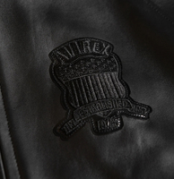Blouson aviateur en cuir noir unisexe Avirex avec design à patchs, col en V, fermeture à ceinture, style moto hiver, hip hop, chauffant