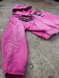 Sweat à capuche zippé personnalisé avec strass, coupe oversize, style streetwear, en molleton épais - Product Image 5