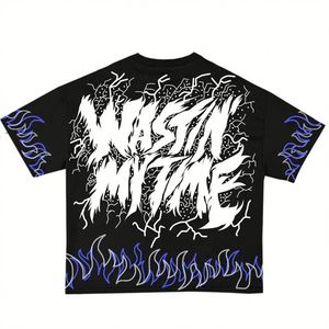 T-shirt noir oversize imprimé pour homme, streetwear, manches longues, col rond, jersey de coton, design graphique, logo avant, 300g, décontracté - Product Image 3