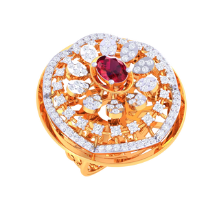 แหวนพลอยทับทิมสีชมพูทรงรีสุดหรู ประดับเพชรทองสองสี ดีไซน์ลายดอกไม้แบบราชวงศ์ เหมาะสำหรับงานเลี้ยงขนาดใหญ่ - Product Image 2