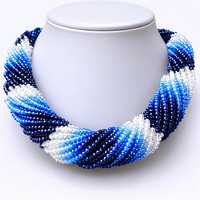Collier de luxe en saphir bleu à 20 rangs, fait main, perles de saphir naturel et perles de culture d'eau douce, collier statement de 20 pouces