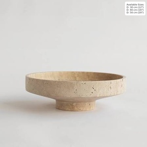 Bol en travertin naturel sculpté à la main, résistant à la chaleur, compatible four, biodégradable, plateau de service, plat à fruits, beige, méditerranéen - Product Image 1