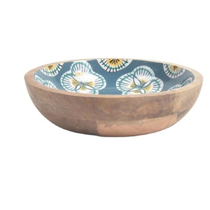 Bol à salade en bois monobloc, pour salade, riz, dîner, avec autocollant moderne imprimé en émail, bols de service - Product Image 1