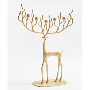 Modern Art Aluminum Christmas Candlestick <b>Pillar</b> Reindeer Holder Interior Decor Full Handmade Gold Deer Sculptural Candle Stand - Product Image 1