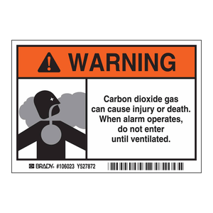Brady CO2 Warning Sign-Injury or Death <b>Message</b> Indoor/Outdoor Use for Laboratories - Product Image 1