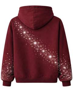 Sweat à capuche pour homme bordeaux avec étoile en strass, coupe oversize, en molleton épais, avec poche kangourou, style streetwear personnalisé, pour fabricants - Product Image 2
