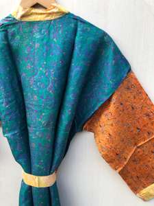 Kimono de lujo para mujer, ligero, al por mayor, estilo sari, colorido, para resort, ropa de playa, de seda, con cuello en V, largo completo - Product Image 2