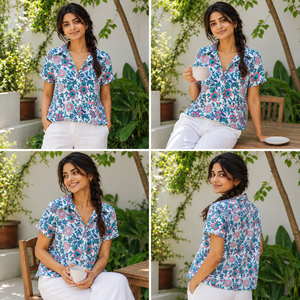 Blusa de Algodón con Estampado Floral para Mujer, Camisa de Manga Corta con Botones, Estilo Casual de Oficina, Top de Verano - Product Image 3