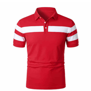 เสื้อโปโลแขนสั้นผู้ชายลายทางสีขาว ดีไซน์ตัดต่อสีสันลำลอง - Product Image 1