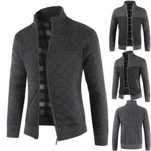 Charcoal Grey Black <b>Quilted</b> Knit Jacket Men Full Zip Winter Cardigan Outerwear Custom OEM Manufacturer Bomber Jacket - Product Image 4