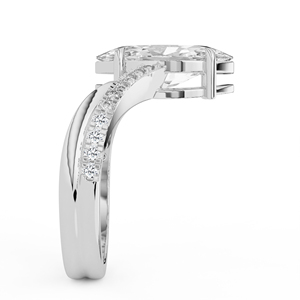 Ensemble de mariage en or jaune 14K 18K avec diamant de laboratoire taille ovale, bague solitaire entrelacée et alliance assortie micro-pavée Chevron V - Product Image 5