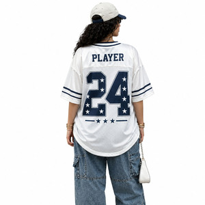 Camiseta de Fútbol Americano Vintage de Moda, Talla Grande, Transpirable, con Logotipo Personalizado OEM, Estilo de Equipo, Unisex, Hip Hop, Ropa Urbana para Mujer - Product Image 3