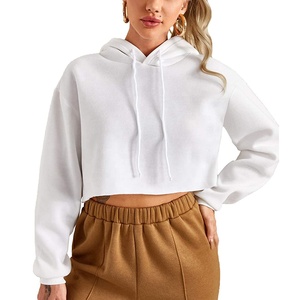 Manufacturing Customizable Color Logo All Seasons Easy Women Crop Top Hoodie Full Zip Cotton 100% Fleece Women Crop Top Hoodies - Product Image 1