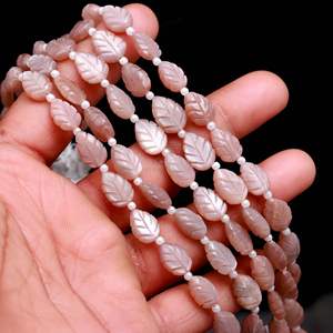 ลูกปัดมูนสโตนทรงใบไม้สีพีชธรรมชาติ แกะสลักด้วยมือ ขนาด 11-12 มม. ความยาว 8 นิ้ว สำหรับทำเครื่องประดับ แกะสลักจากอัญมณีมูนสโตน - Product Image 5