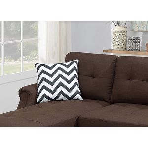 Divano Angolare Reversibile in Polifibra Color Caffè Scuro per Soggiorno con Chaise Longue - Product Image 3