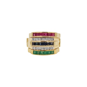 Großhandel 14K Massivgold Natürlicher Quadratischer Rubin Saphir Smaragd Diamant Stapelbarer Halb-Eternity-Ring Memoria Jewels - Product Image 6