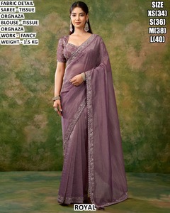 Royal Beige <b>Tissue</b> Organza Saree With Fancy Work Blouse For Women <b>Wedding</b> Wear Regular Fit Floor Length Size XS To L - Product Image 5