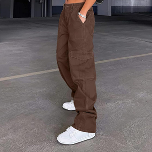 Pantalon cargo marron pour femme, coupe ample, streetwear, pantalon utilitaire avec poches, décontracté, baggy, vêtements de travail, conception personnalisée OEM - Product Image 4