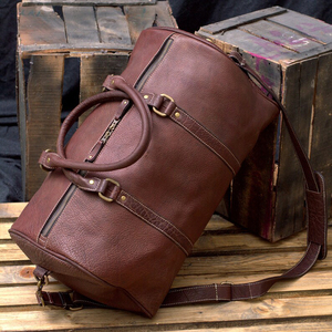 กระเป๋าหนังแท้สไตล์วินเทจสำหรับเดินทางช่วงสุดสัปดาห์สำหรับผู้ชายผู้หญิงความจุขนาดใหญ่กระเป๋าเดินทางแบบพกพาหลายช่อง - Product Image 3