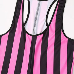 Combinaison de lutte ajustée pour homme, rose et noir à rayures, imprimé numérique, séchage rapide, polyester extensible, design personnalisé - Product Image 4