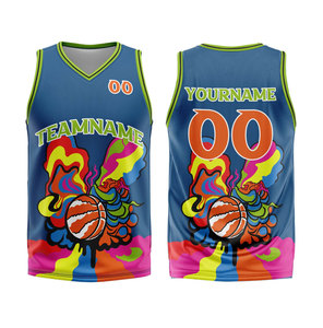 Conjunto de Uniforme de Baloncesto Sublimado Personalizado, Nombre del Equipo, Jersey sin Mangas con Cuello en V, con Estampado Colorido, Tela de Malla Transpirable, para Adultos - Product Image 2