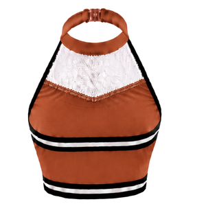 Haut court sans manches marron, blanc et noir pour cheerleading, uniforme de performance athlétique pour femmes et filles, entraînement d'équipe, sport - Product Image 2