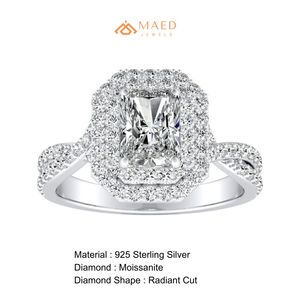<b>Emerald</b> Cut Moissanite Double Halo <b>Silver</b> Engagement <b>Ring</b> for Women Bridal Jewelry Gift USA Luxury Fashion Anniversary Wedding - Product Image 6