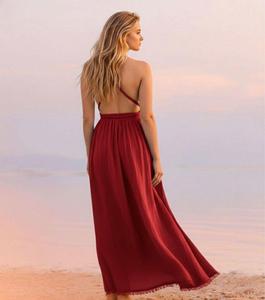 Magnifique robe longue marron à col en V profond, dos nu, confectionnée en tissu respirant de qualité supérieure, robe de soirée longue jusqu'au sol - Product Image 2