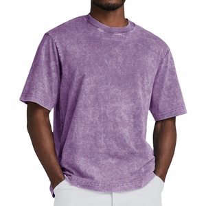 T-shirt à col décontracté de qualité supérieure en vente en gros Style de rue délavé vintage T-shirts à coupe ample en jersey teint uni - Product Image 2