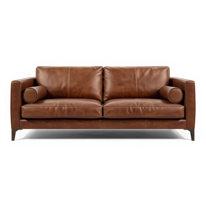 Canapé deux places en cuir contemporain, inspiré du design du milieu du siècle, revêtement en cuir de vachette véritable pour les meubles d'intérieur modernes - Product Image 2