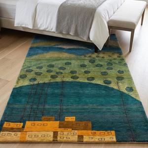Alfombra de Lana Premium Hecha a Mano con Diseño de Paisaje de Pueblo Escénico y Colinas, Alfombra Decorativa Hecha a Mano para Decoración del Hogar - Product Image 2