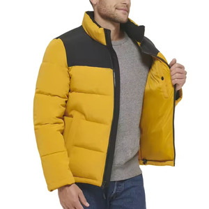 Bold Men's Yellow Color Block Puffer <b>Jacket</b> Stand Collar Bubble Coat Thick Warm winter style top quality made bubble <b>jackets</b> - Product Image 2