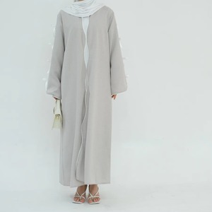 Abaya pour femmes grande taille de bonne qualité, à porter toute l'année, évasée, brodée, à manches longues, en polyester, en mousseline de soie, en georgette, longueur au sol - Product Image 4