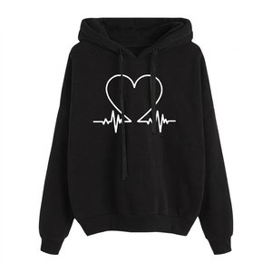 Sweat-shirt à capuche noir pour femme, personnalisé avec logo, manches longues, couleur unie, en coton tricoté avec poches, style décontracté pour l'automne, vente en gros - Product Image 1