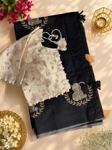Sari en soie brodé pour femme, avec chemisier Khadi cousu, pallu à franges, tenue ethnique traditionnelle, sari moderne à séchage rapide, robe de fête - Product Image 5