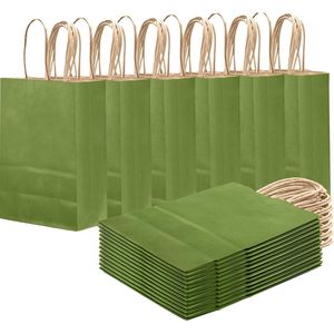 24 Sacchetti Regalo Verde Oliva Chiaro con Manici 21x15x8 cm, Sacchetti di Carta Monocolore per Feste e Bomboniere - Product Image 3