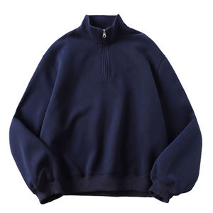 Sudadera de Forro Polar para Hombre, Color Azul Marino, Cierre de Cremallera de un Cuarto, Manga Larga, Cuello Alto, Estilo Otoñal, Tejido de Punto, Color Sólido - Product Image 1