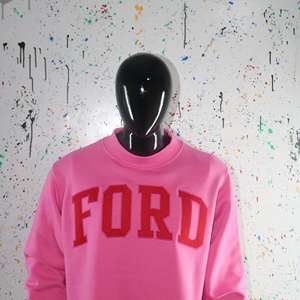 FORD PINK <b>Mock</b> <b>Neck</b> Sweatshirt 100% RED Applique Embroidery wide <b>neck</b> Sweatshirt Finer Threads - Product Image 4