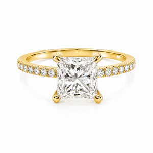 Anillos de diseño románticos de oro macizo de 10K con halo oculto de moissanita y diamantes, media eternidad, para promesa, compromiso, boda, regalos para fiestas - Product Image 1