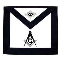 Apron Masonik Single Star Trader Masonic Master Mason dengan Simbol Kompas Persegi dan Mata Yang Maha Melihat, Lis Hitam, Latar Belakang Putih, Aksesori Formal