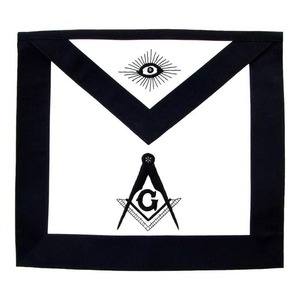 Delantal Masónico de Maestro Masón Single Star Trader con Símbolo del Compás Cuadrado y Ojo que Todo lo Ve, Ribete Negro, Fondo Blanco, Accesorio Formal - Product Image 2