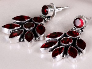 Wholesale Supplier Oxidized Silver <b>Garnet</b> Bezel Set Flower Drop <b>Earrings</b> Boho Wedding Statement Jewelry Wholesale Bulk Women's - Product Image 5