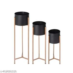 Support à fleurs moderne en métal doré, écologique et durable, ensemble de 3 supports à plantes hauts pour salon et chambre à coucher, noir - Product Image 1