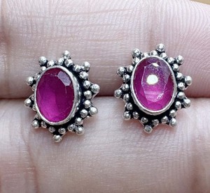 Custom 925 Sterling <b>Silver</b> Oval Faceted Ruby <b>Stud</b> Earrings Handmade Gemstone Fine <b>Stud</b> For Her - Product Image 2