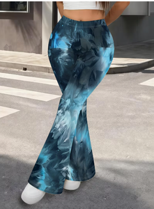 High Waist Flare <b>Pants</b> Women Tie Dye Floral Print Satin Full Length Bohemian <b>Summer</b> Loose Fit Elastic Waist <b>Pants</b> women fashion - Product Image 3