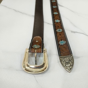 New Western Stylish Real Genuine Hand Tooled Leather Floral <b>Paint</b> Designer High Quality Handmade Leather <b>Set</b> Of 6 Pcs Waist Belt - Product Image 4