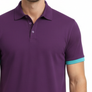 Polo Morado para Hombre, Estilo Nuevo, con Contraste en Verde Azulado en las Mangas, Corte Ajustado, Casual - Product Image 3