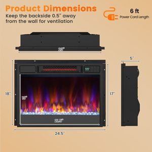 Caminetto Elettrico da Incasso 23 Pollici 1500W con Telecomando, Effetto Fiamma LED, Spina EU/US Integrata, Vetro e Metallo, Lingua Francese - Product Image 4