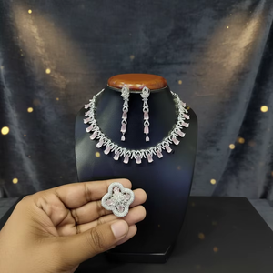 Best Fine American Diamond <b>Necklace</b> <b>Set</b> <b>Silver</b> Plated Engagement Women's Elegant Jewelry 11065515LPI - Product Image 3